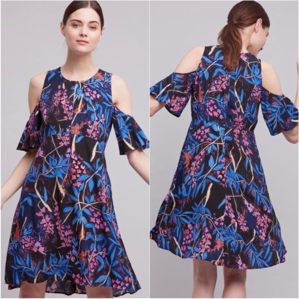 Anthropologie Maeve Dress Elia Open Cold Shoulder
Knee Length Floral Tropical